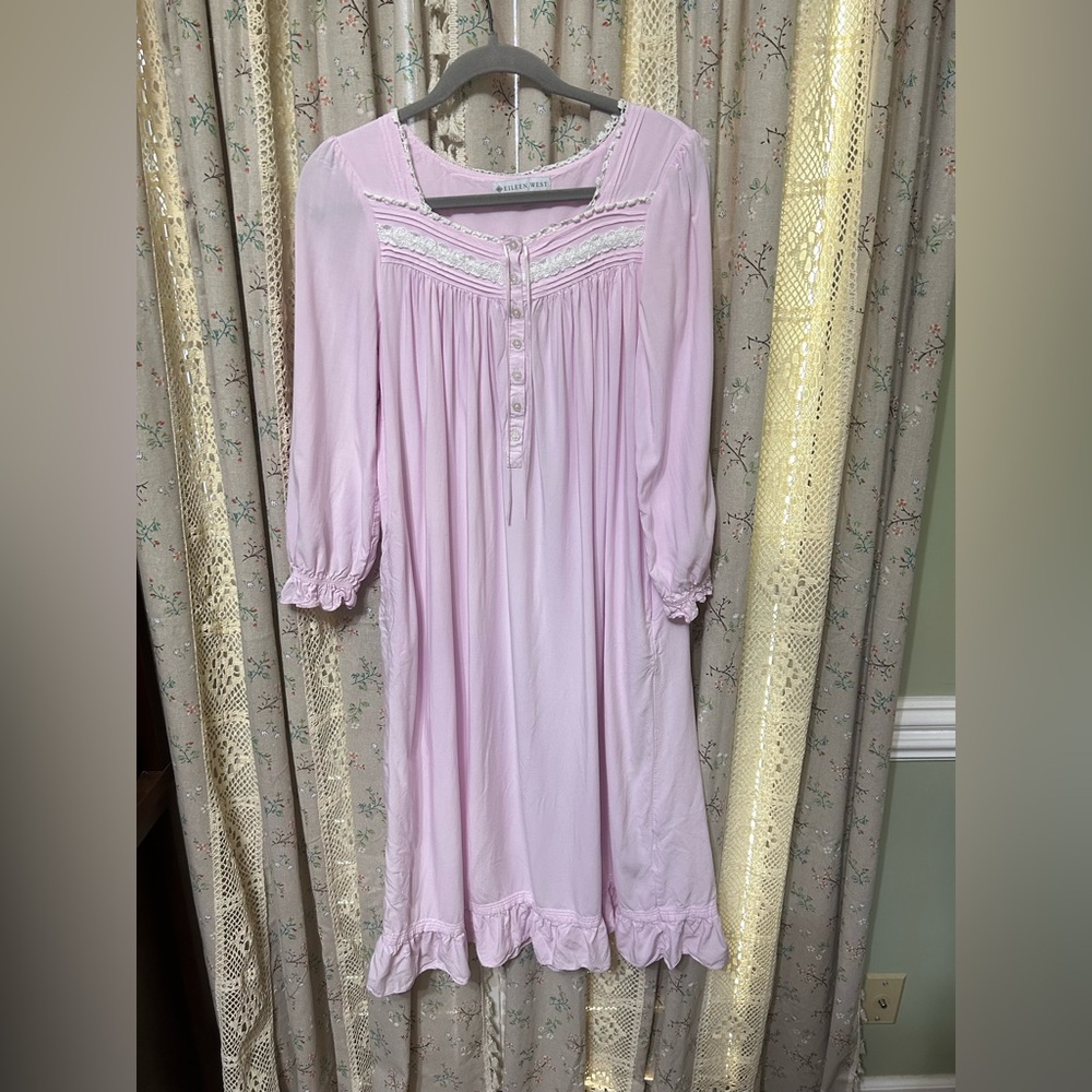 Eileen West Pink Cottagecore Lace Trim Nightgown XS Prairie Romantic